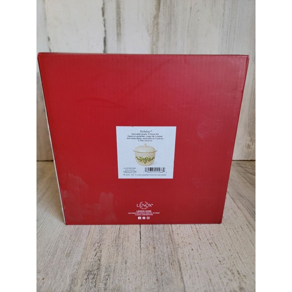 Lenox holiday stackable bowls 3-piece set Xmas mistletoe home‎ decor